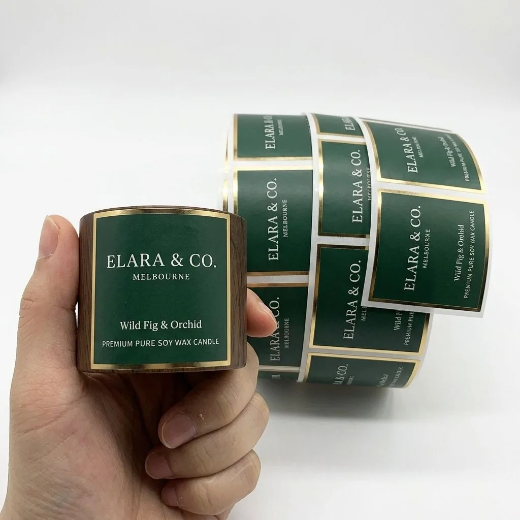 Green Candle Jar Vinyl Labels On Roll