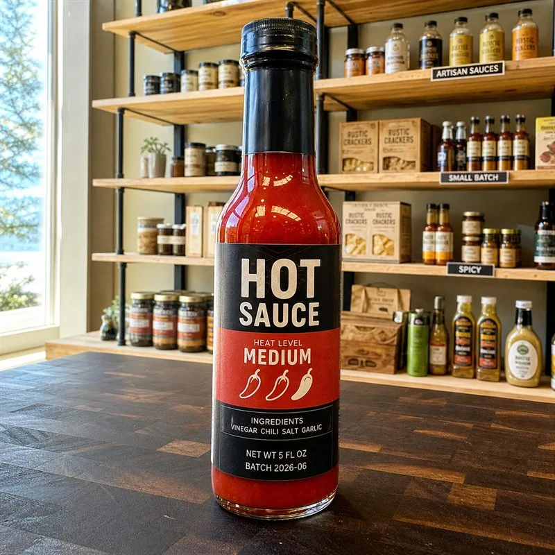 Hot sauce bottle with wrap label