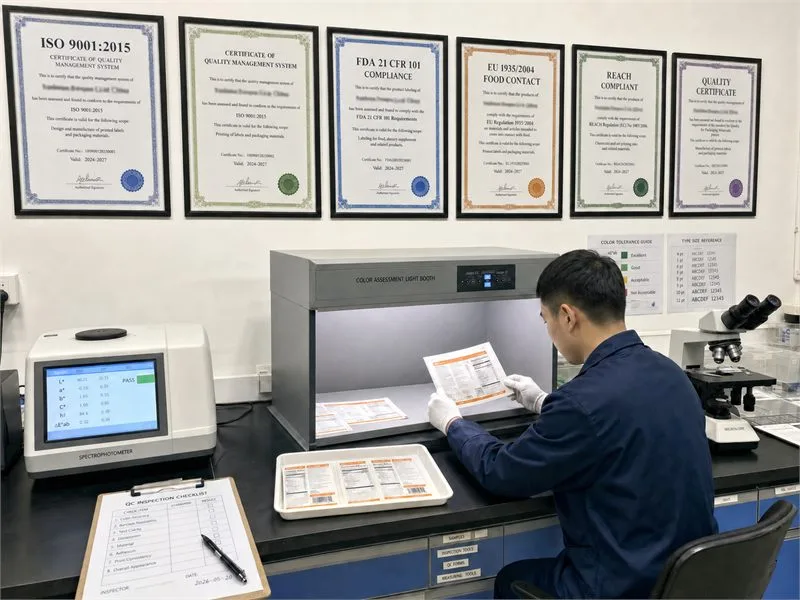 Label printing quality lab certificates wall