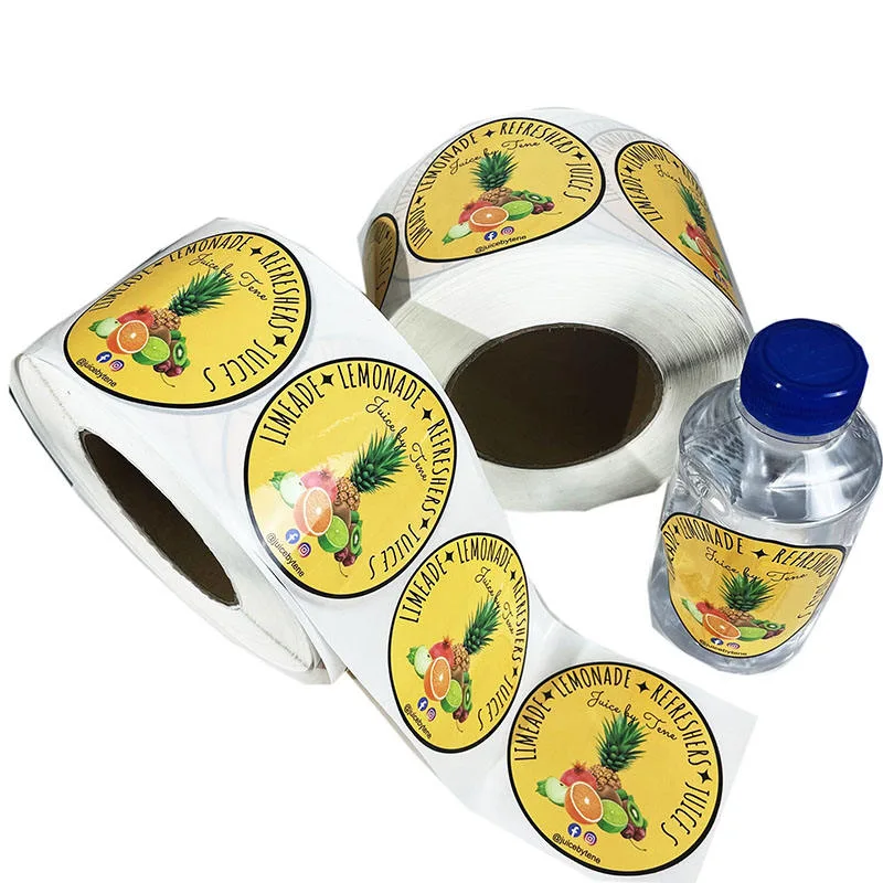 Lemon Pineapple Juice Label Roll And Bottle