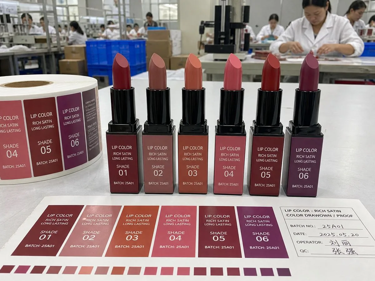 Lipstick shade family labels in one print run