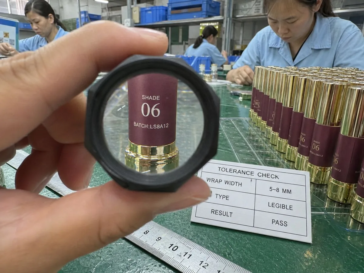 Lipstick tube label keeping small type readable