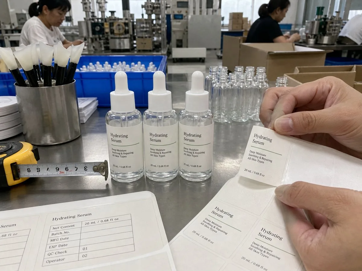 Minimal serum line with matte labels on dropper bottles