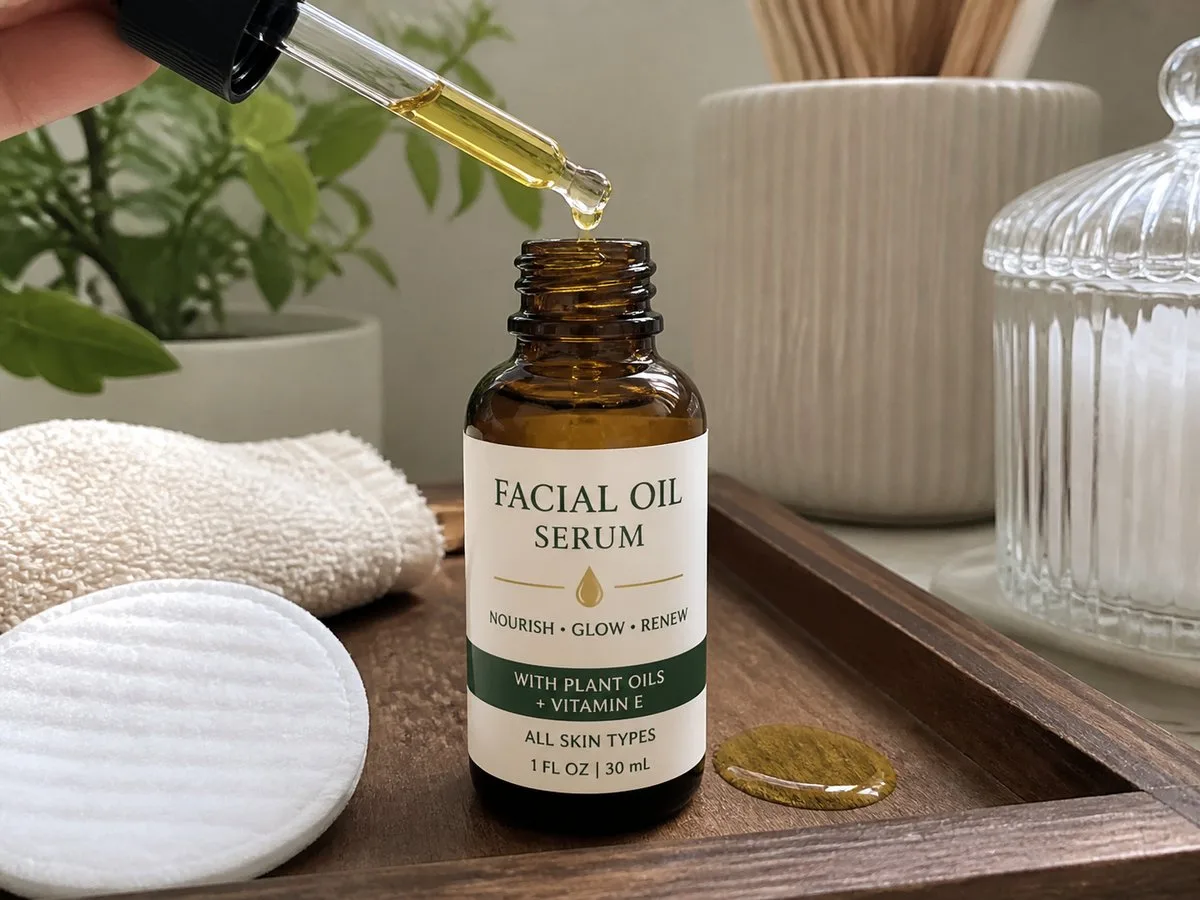 Serum bottle with oil-resistant film label