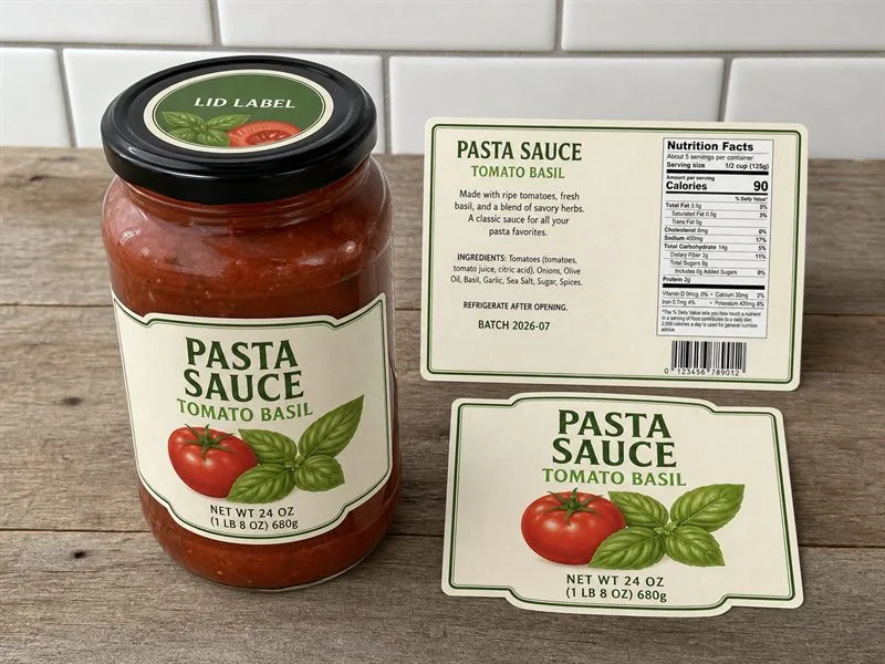 Pasta jar front back and lid labels