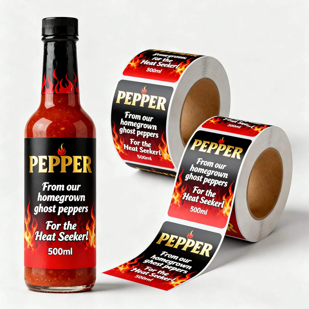 Pepper Hot Sauce Bottle Label Roll