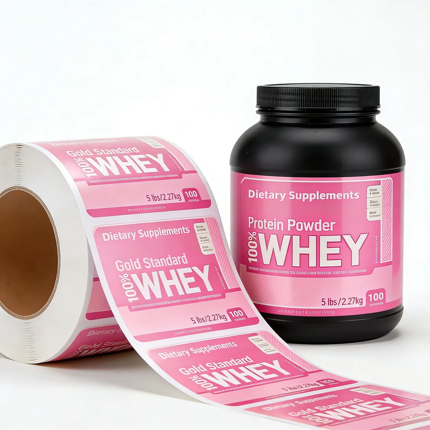Pink Whey Protein Tub Label Roll
