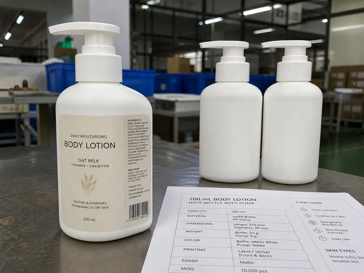 Pump bottle with front and back label set