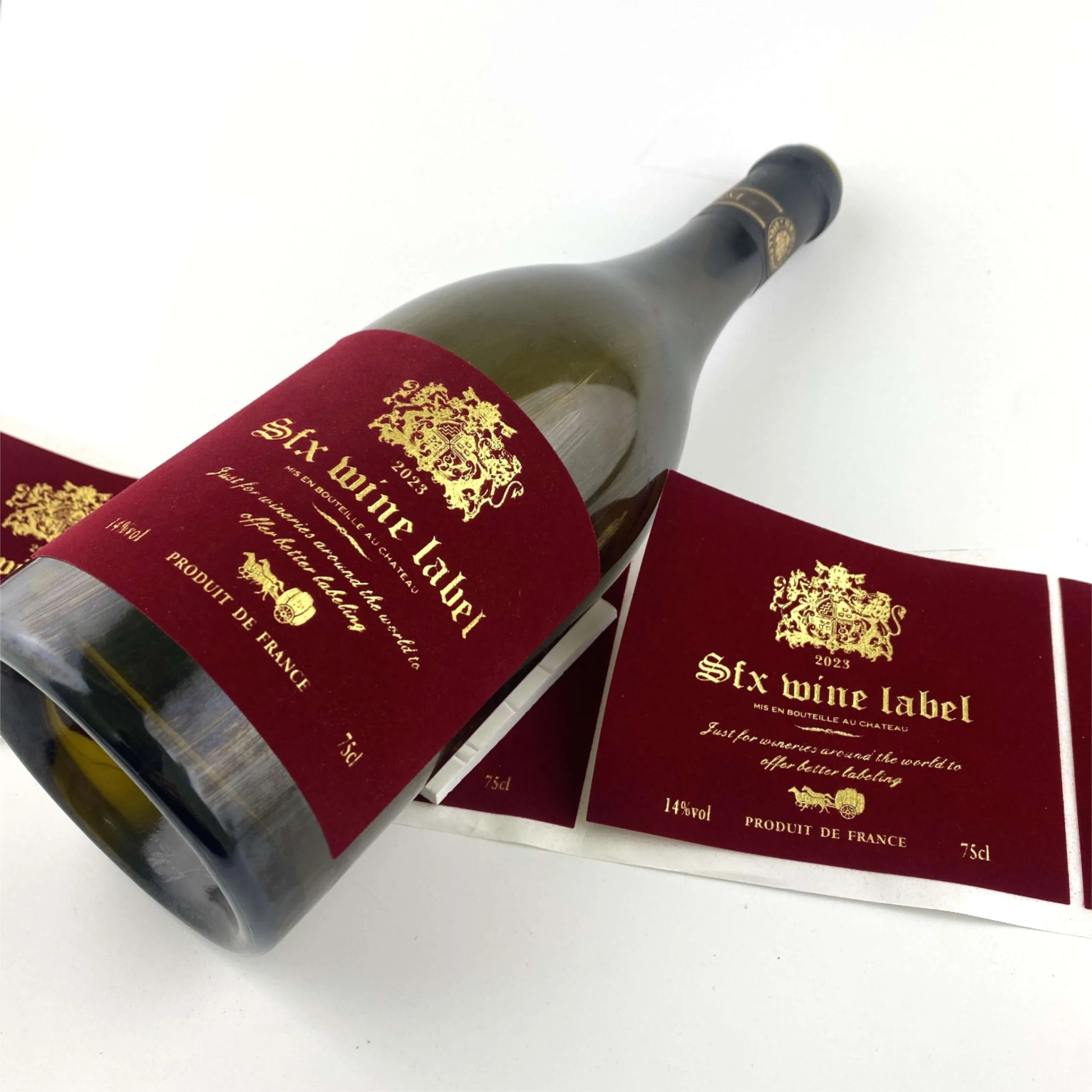 Red Paper Wine Labels Beside Bottle
