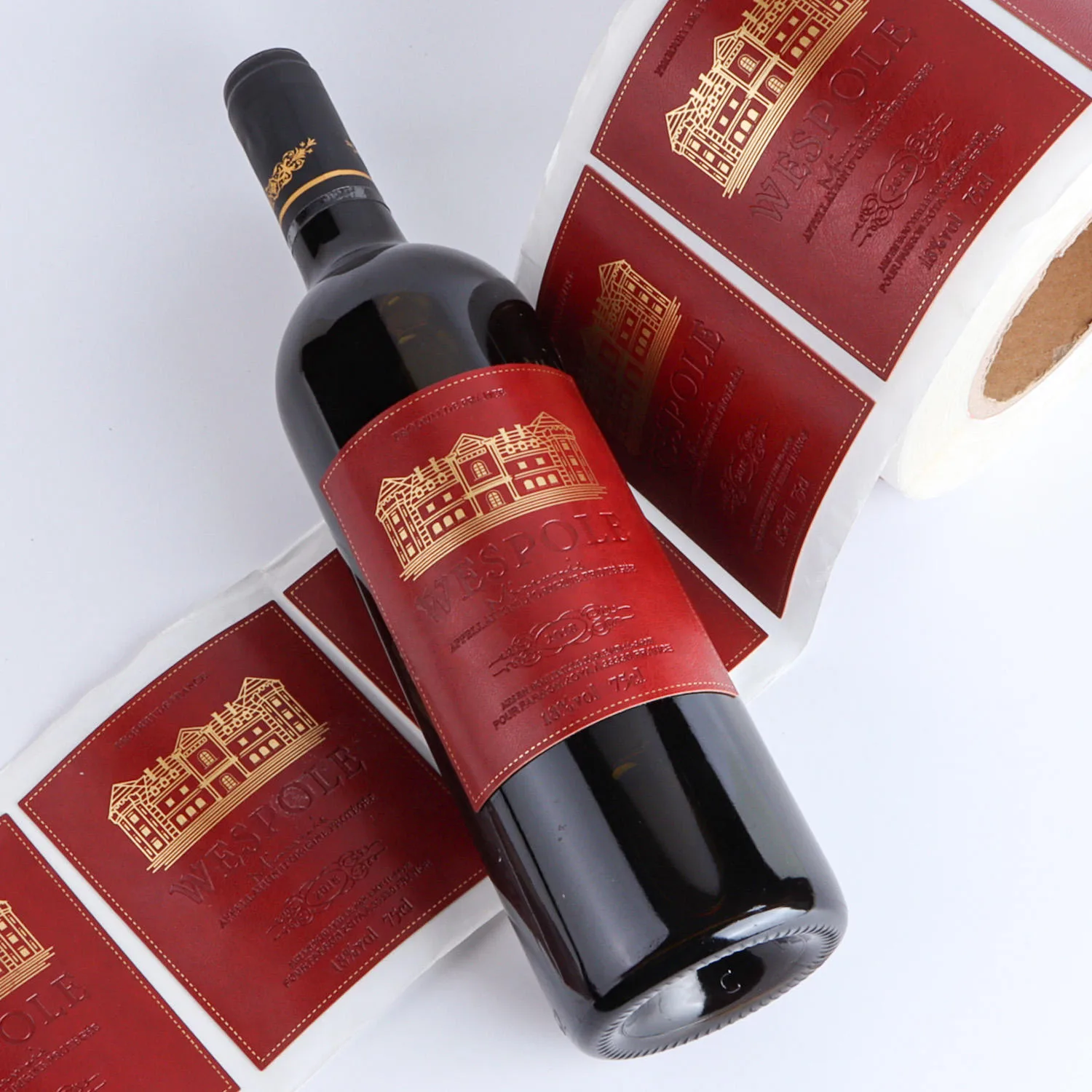 Red Wine Bottle With Paper Label Roll