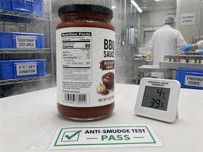 Refrigerated sauce jar readable panel condensation