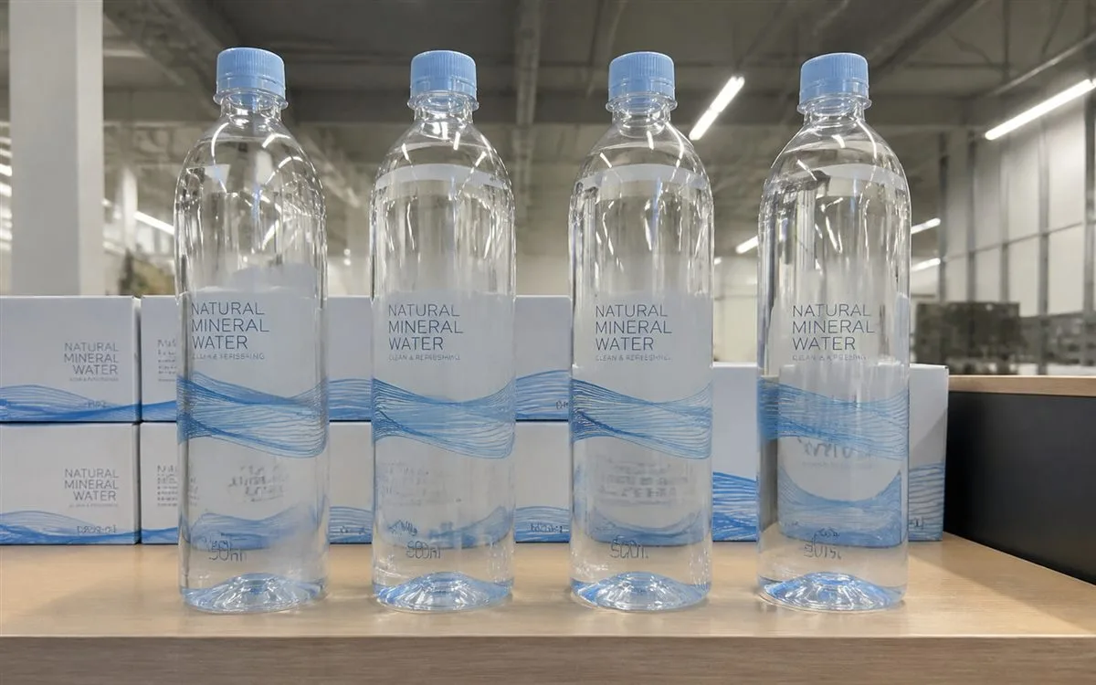 Retail premium water bottle with clear no-label look showing pristine water