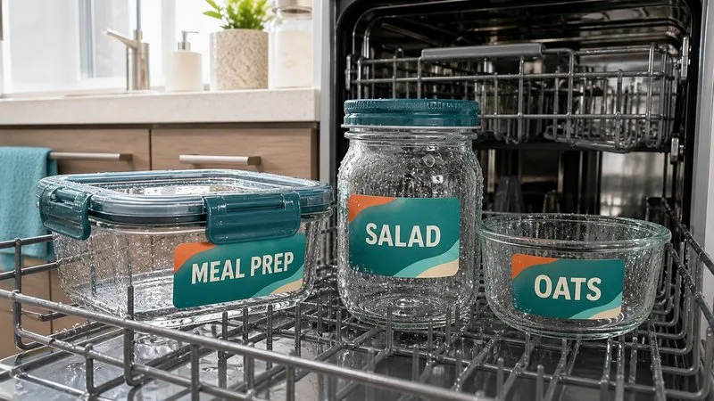 reusable glass container labels dishwasher