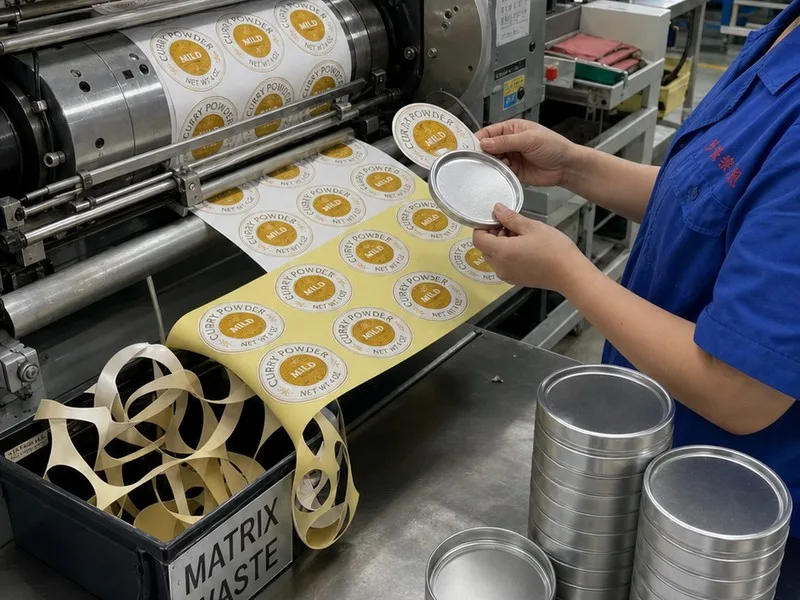 rotary die cutting round spice tin labels