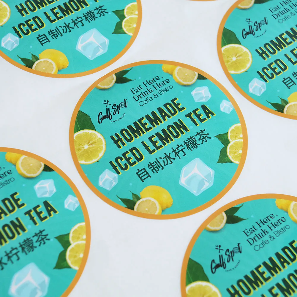 Round Lemon Tea Labels Close Up