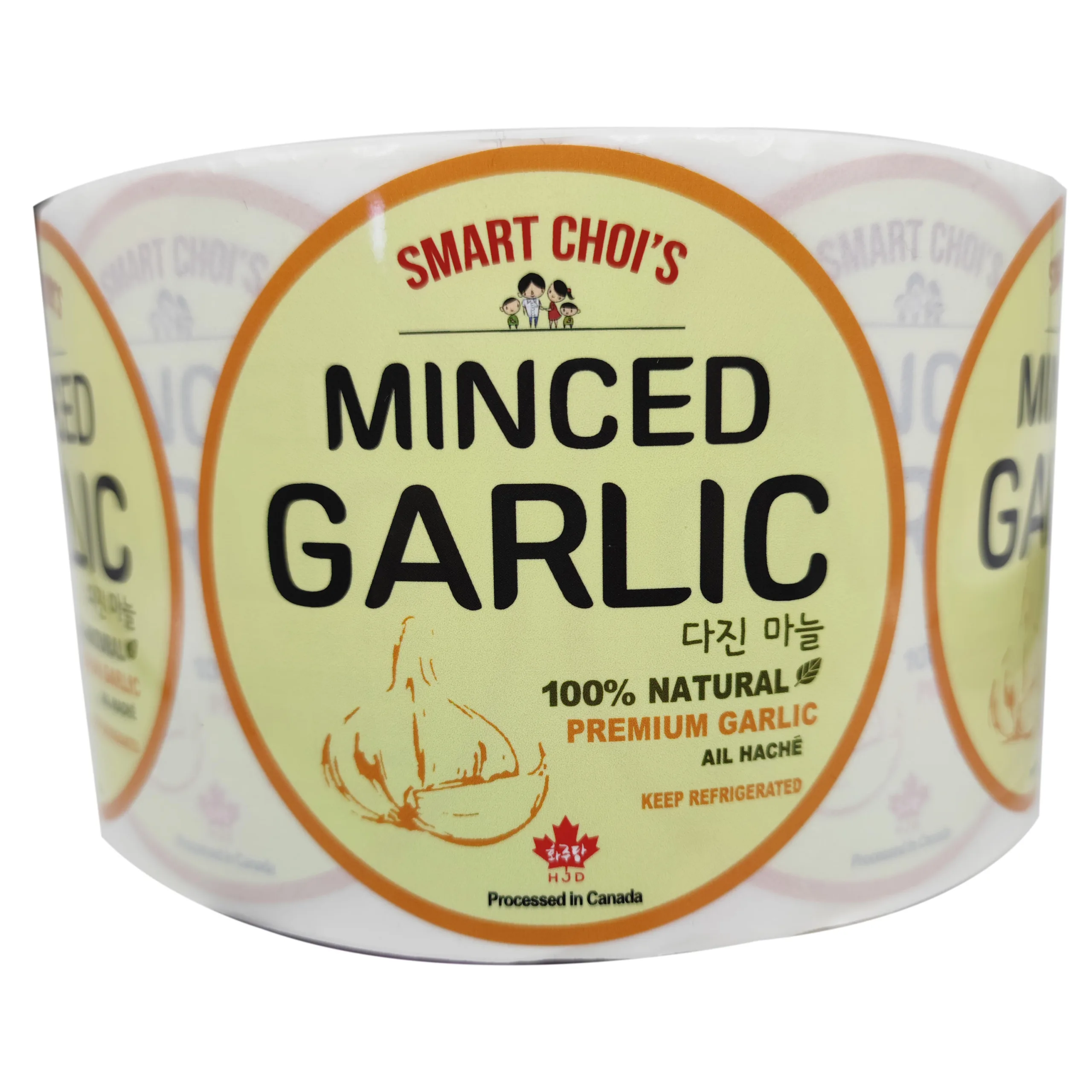 Round Minced Garlic Vinyl Labels On Roll