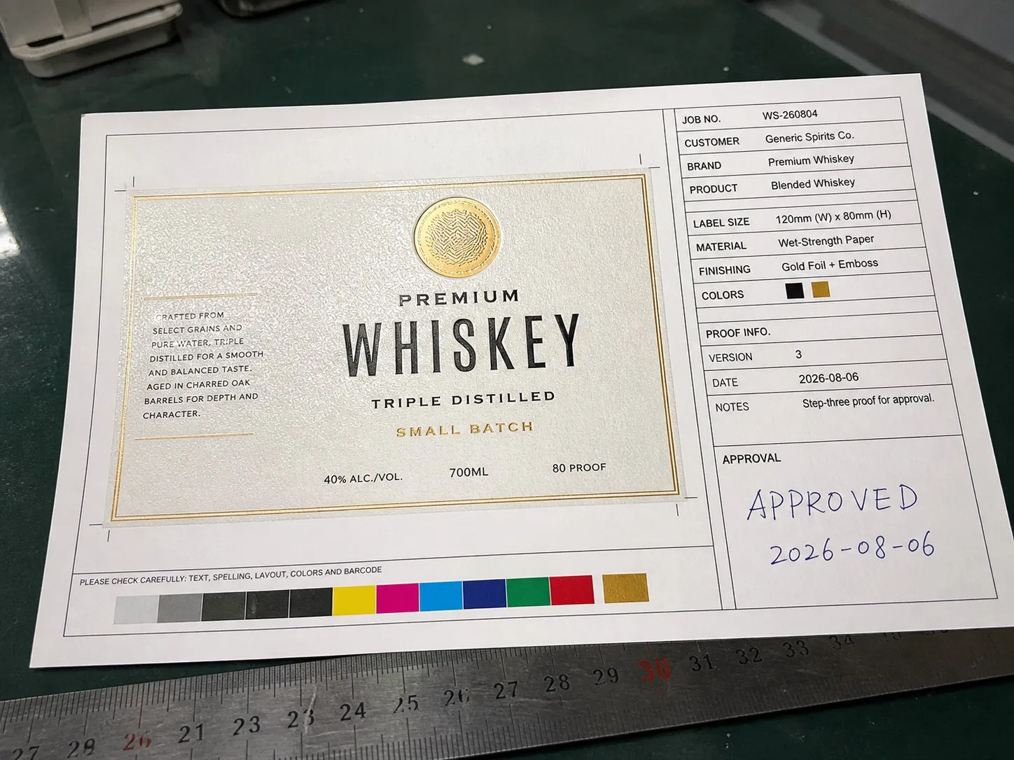 signed spirit label proof production slot