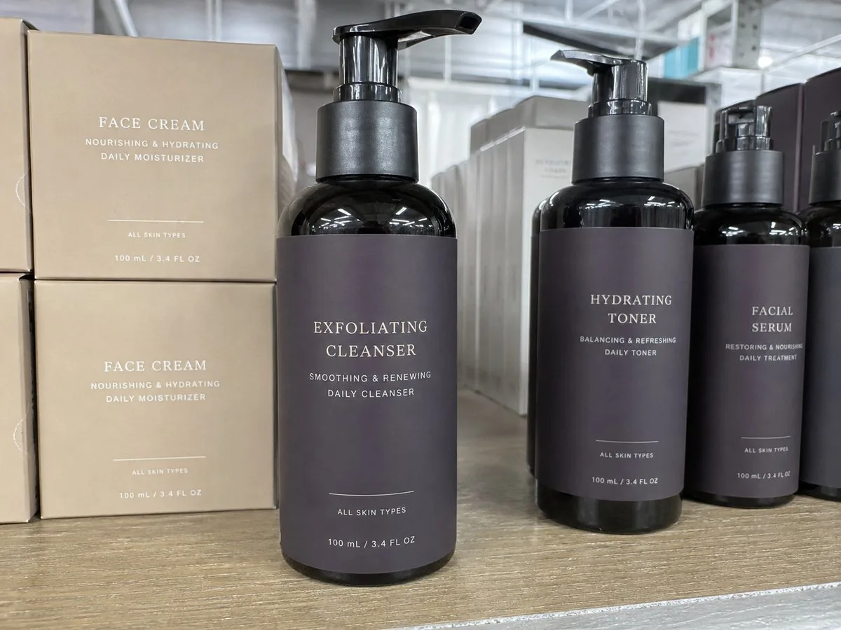 Soft-touch matte label on prestige skincare bottle