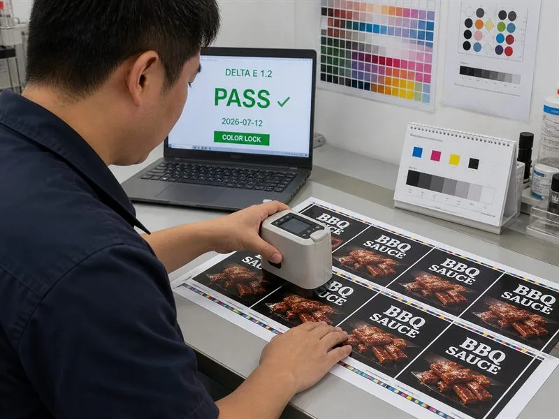Color measurement on sauce label proof
