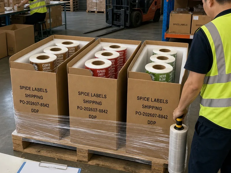 spice label rolls export packing pallet DDP ready