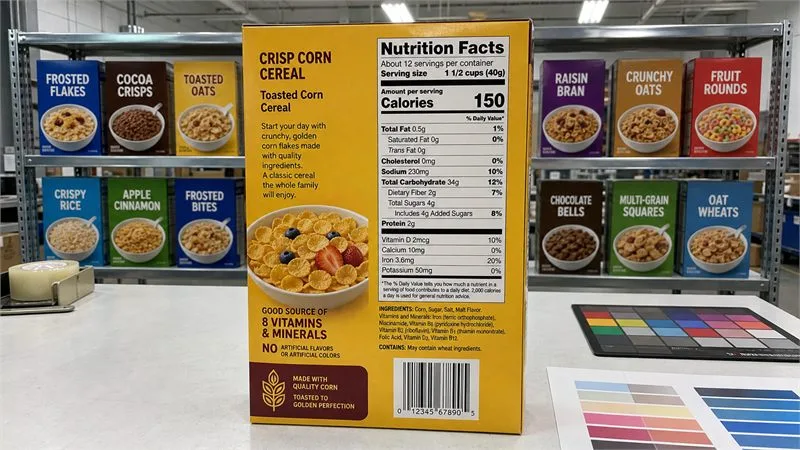 Standard vertical nutrition facts panel cereal box