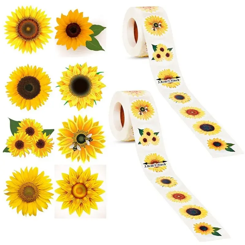 Sunflower Shaped Paper Labels On Rolls