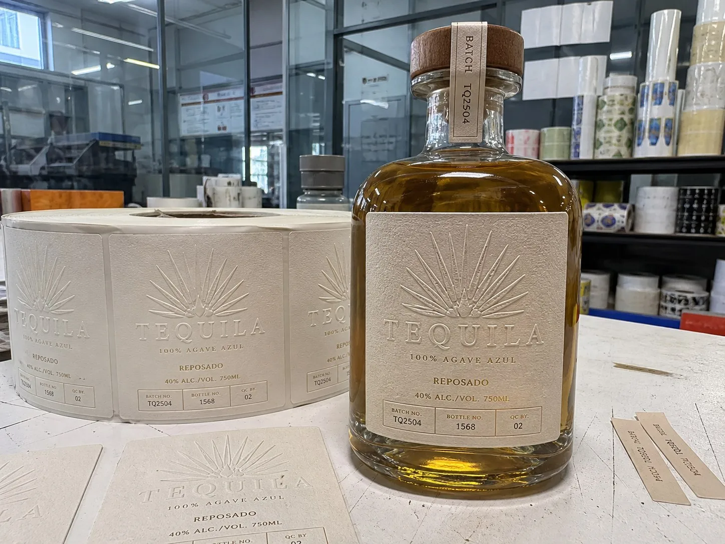 tequila short bottle deep embossed label