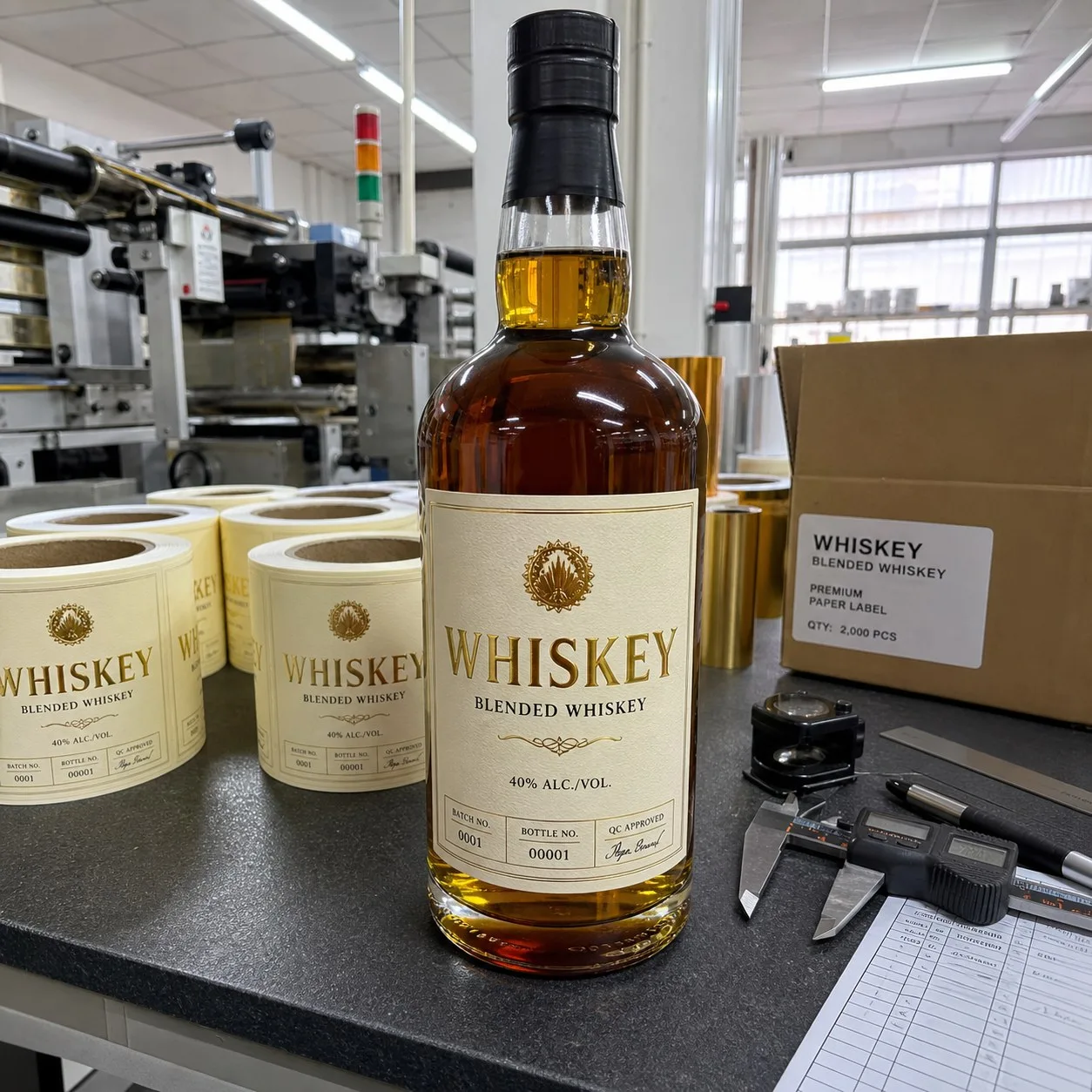 whiskey bottle gold hot foil spirit label