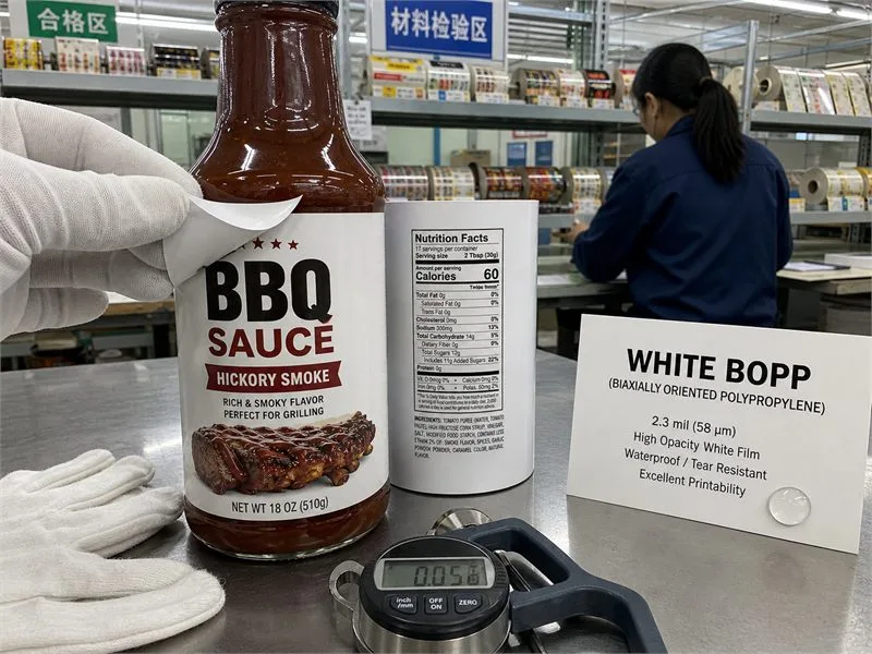 White bopp nutrition label sauce bottle