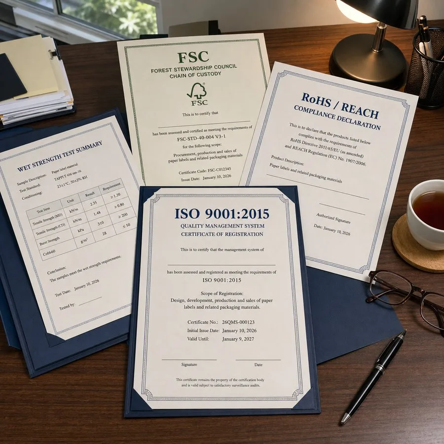 Wine label certifications iso fsc folder