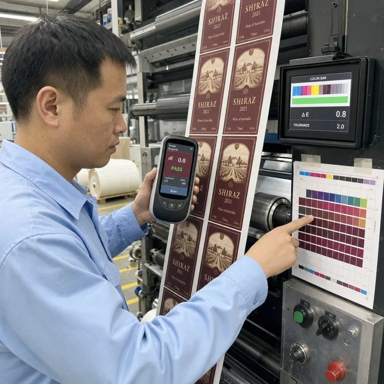 Wine label color control spectrophotometer
