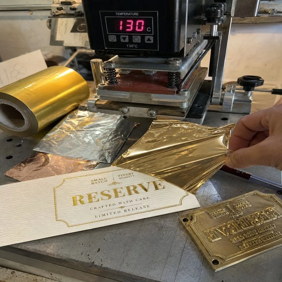 Wine label hot foil over laid texture