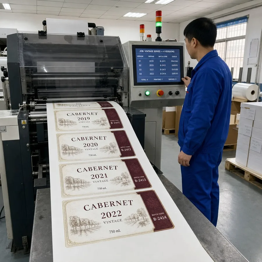 Wine label variable data vintage printing