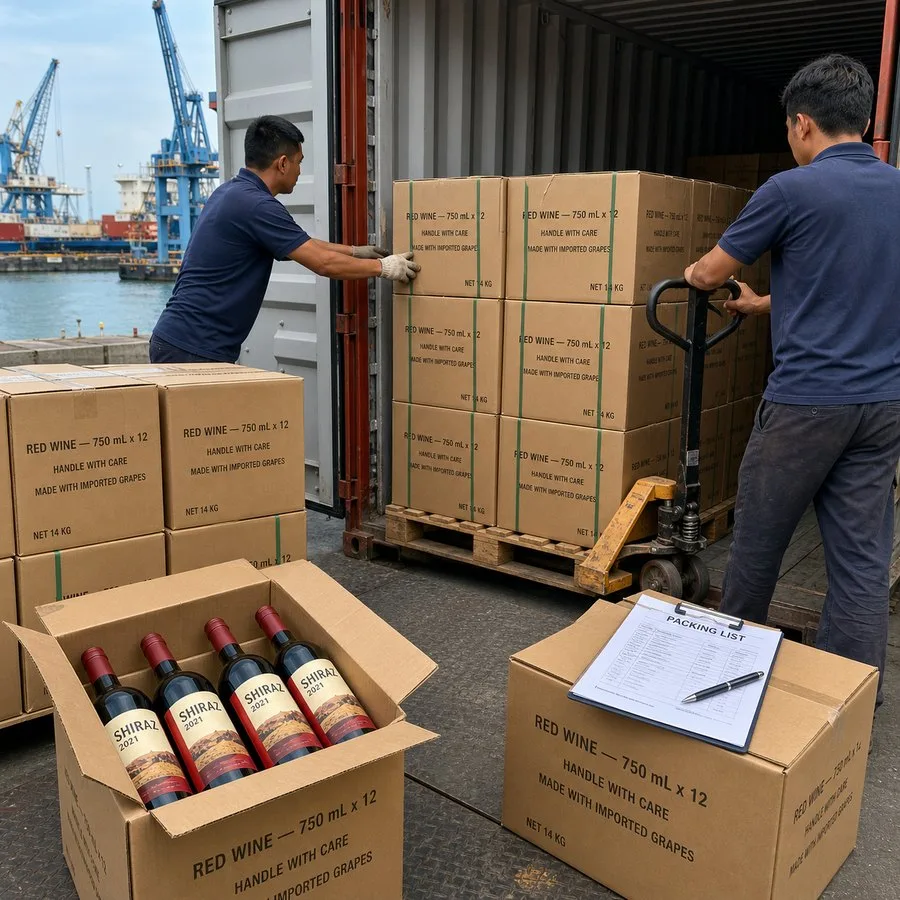 Wine labels export cases container