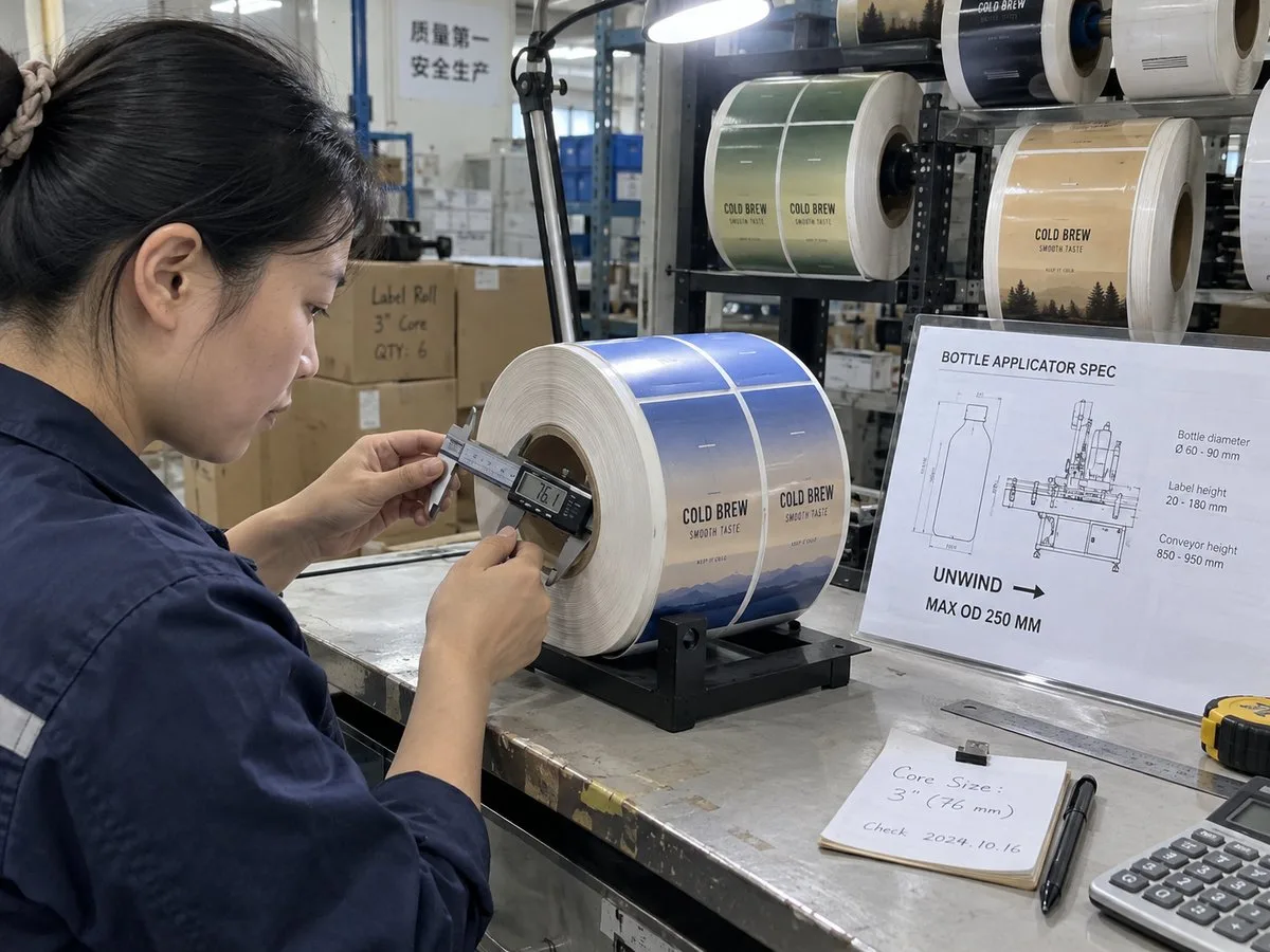 Roll core and applicator profile check for coffee co-packer
