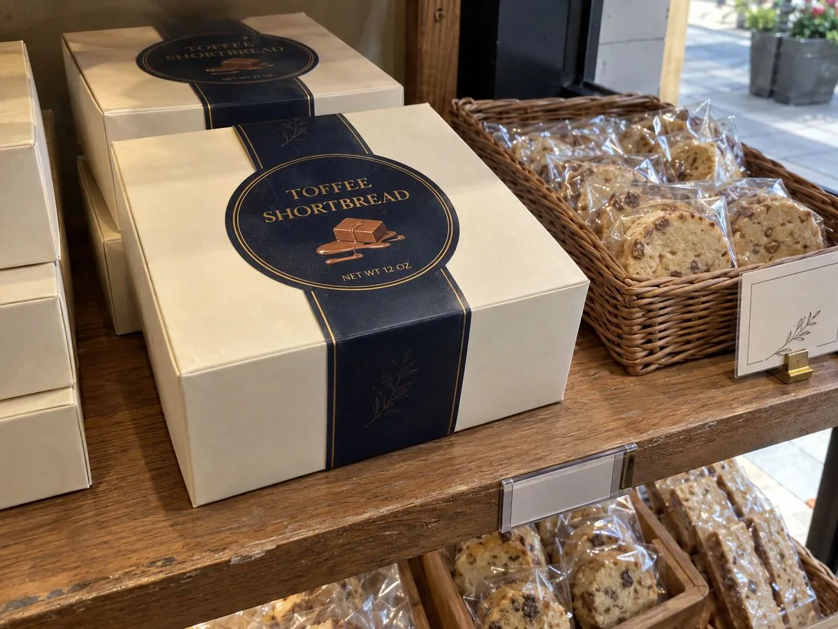 Bakery box sealed with a custom label