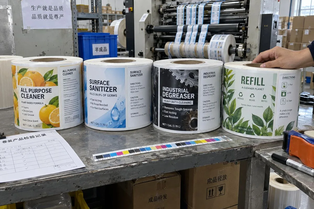 cleaner label rolls wound on cores