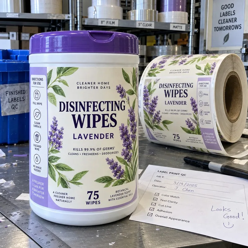 cleaning wipe tub label roll