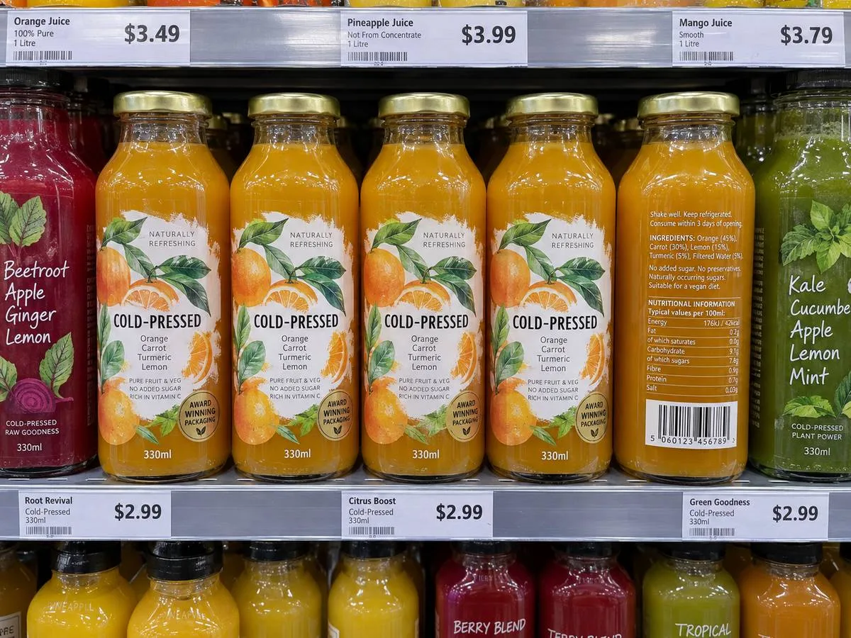 Clear label amber juice bottle barcode