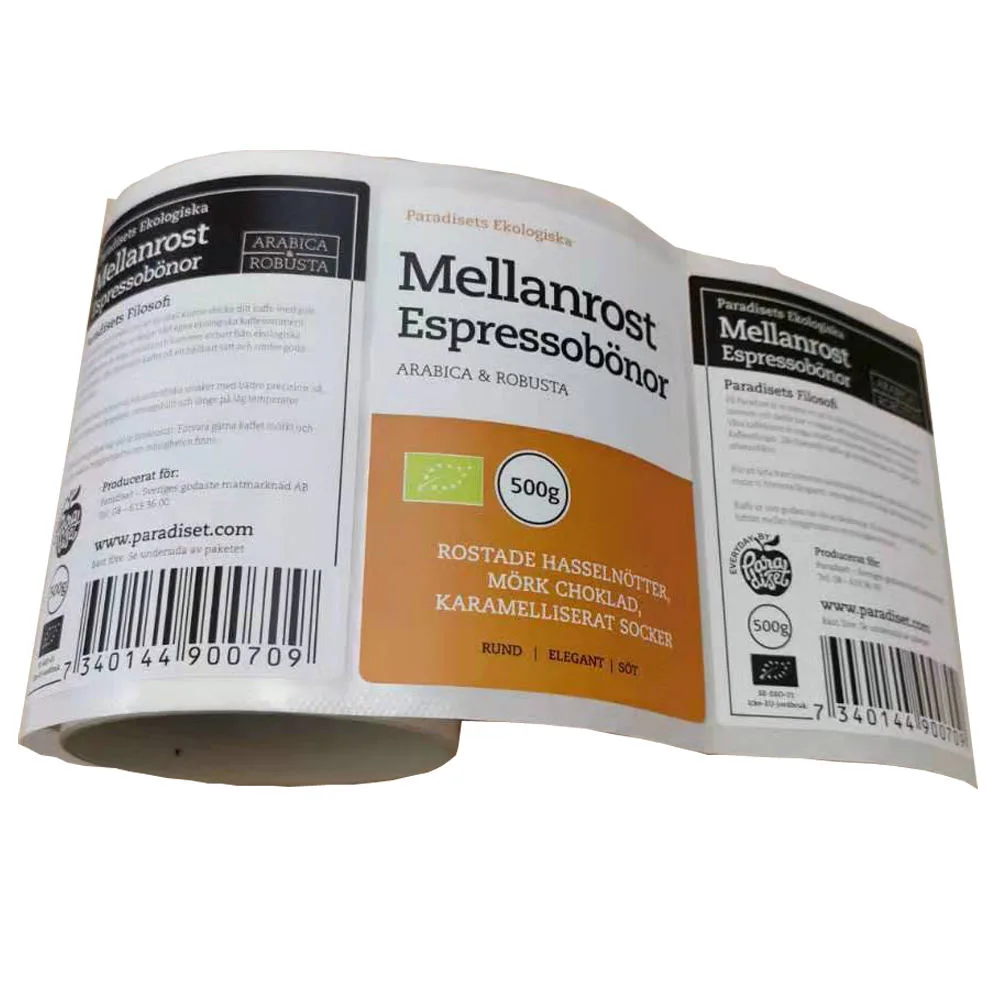 Coffee Package Label Roll Front View