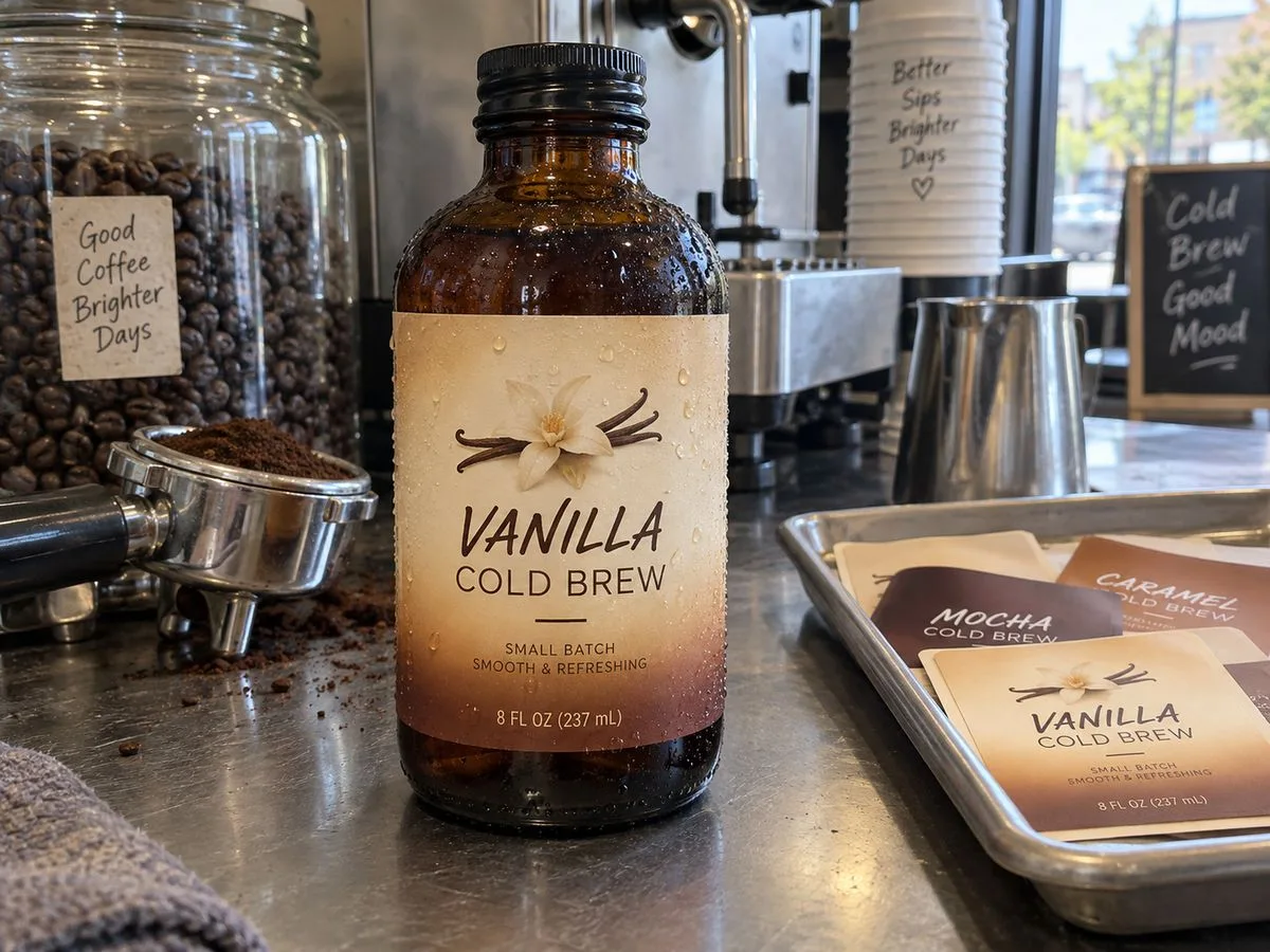 Cold brew bottle with laminated BOPP label