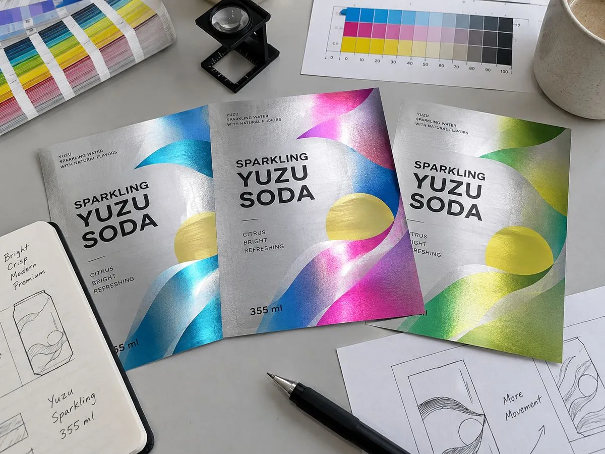 Cold foil gradient metallic label printing