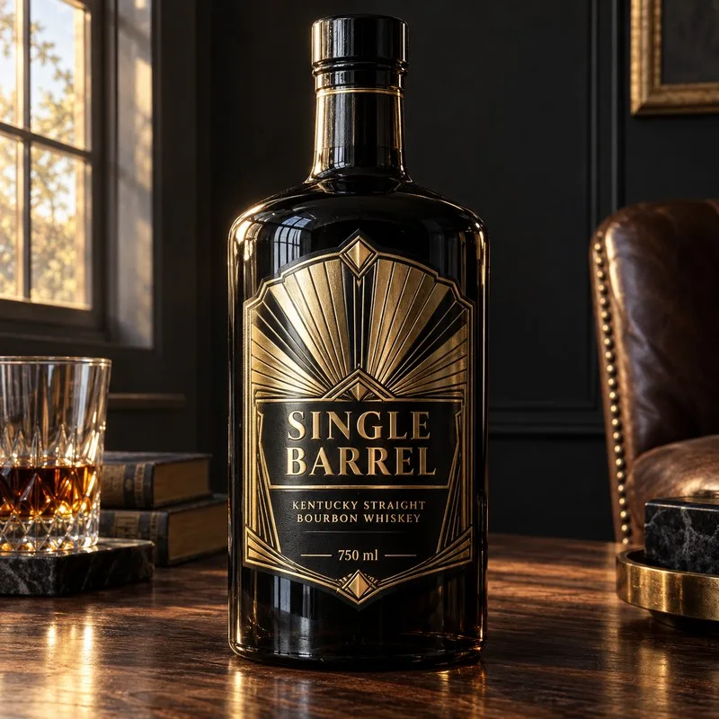 Custom gold foil labels whiskey bottle