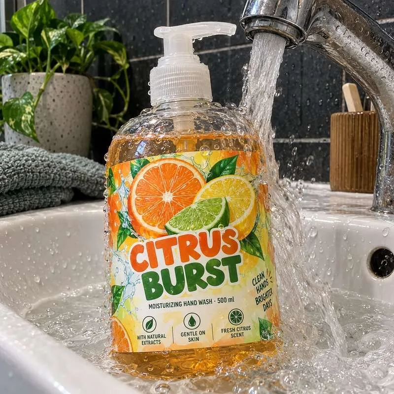 Custom soap labels pump bottle running water