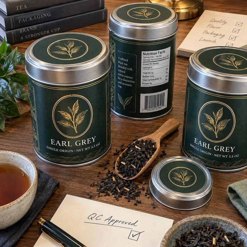Custom tea labels on tins