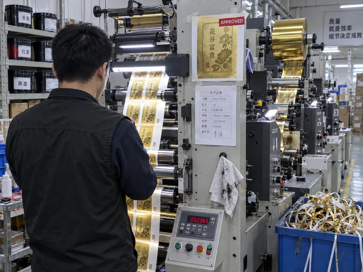 Foil label press run golden sample