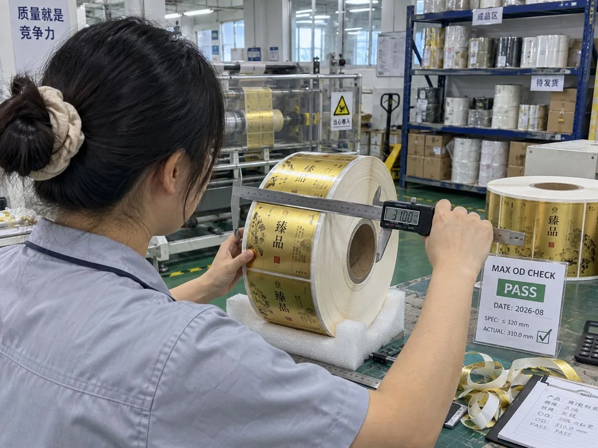 Foil label roll outer diameter measurement