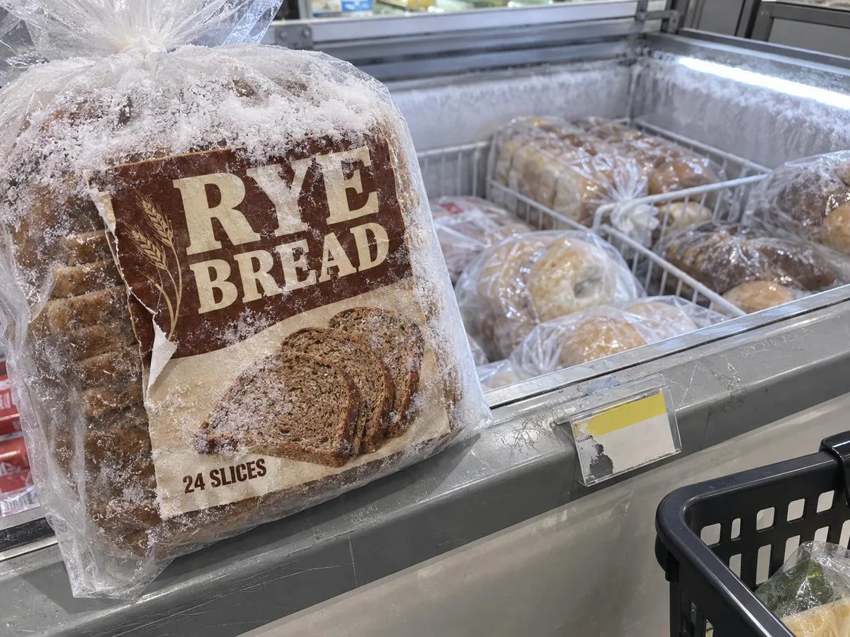 Frozen bread bag with frost on the label surface