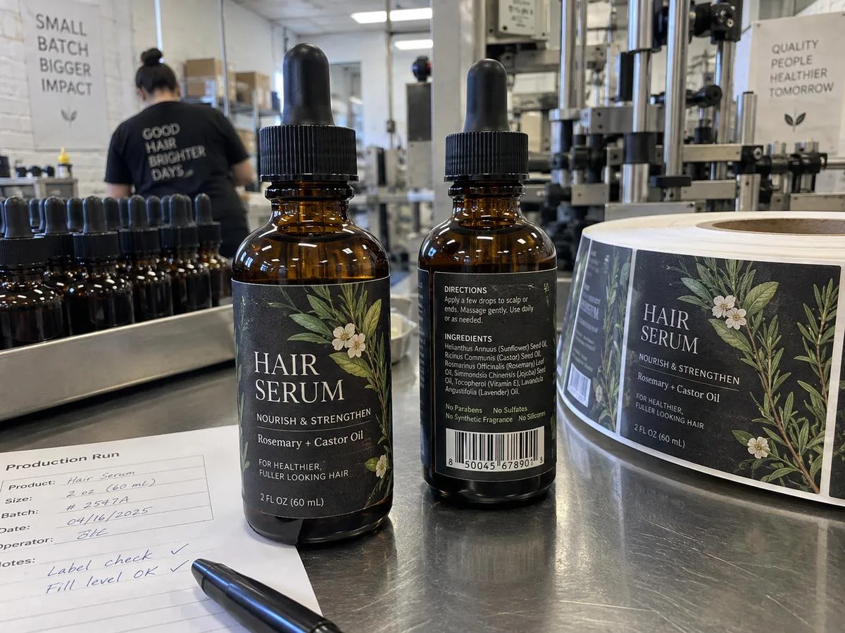 Premium glass bottle labels for salon hair care