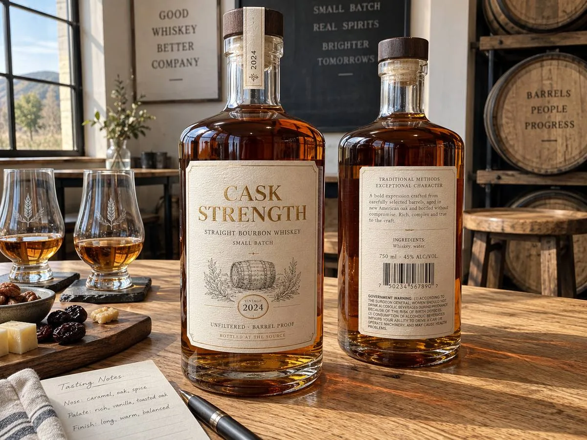 Gold foil label printing textured paper whiskey